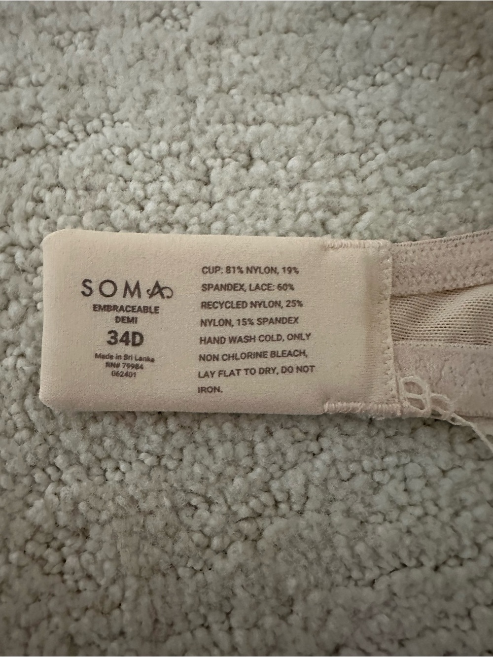 Soma Embraceable Demi Bra 34D Nude Seamless Lace Trim T-Shirt Bra Molded Cups - Picture 3 of 8
